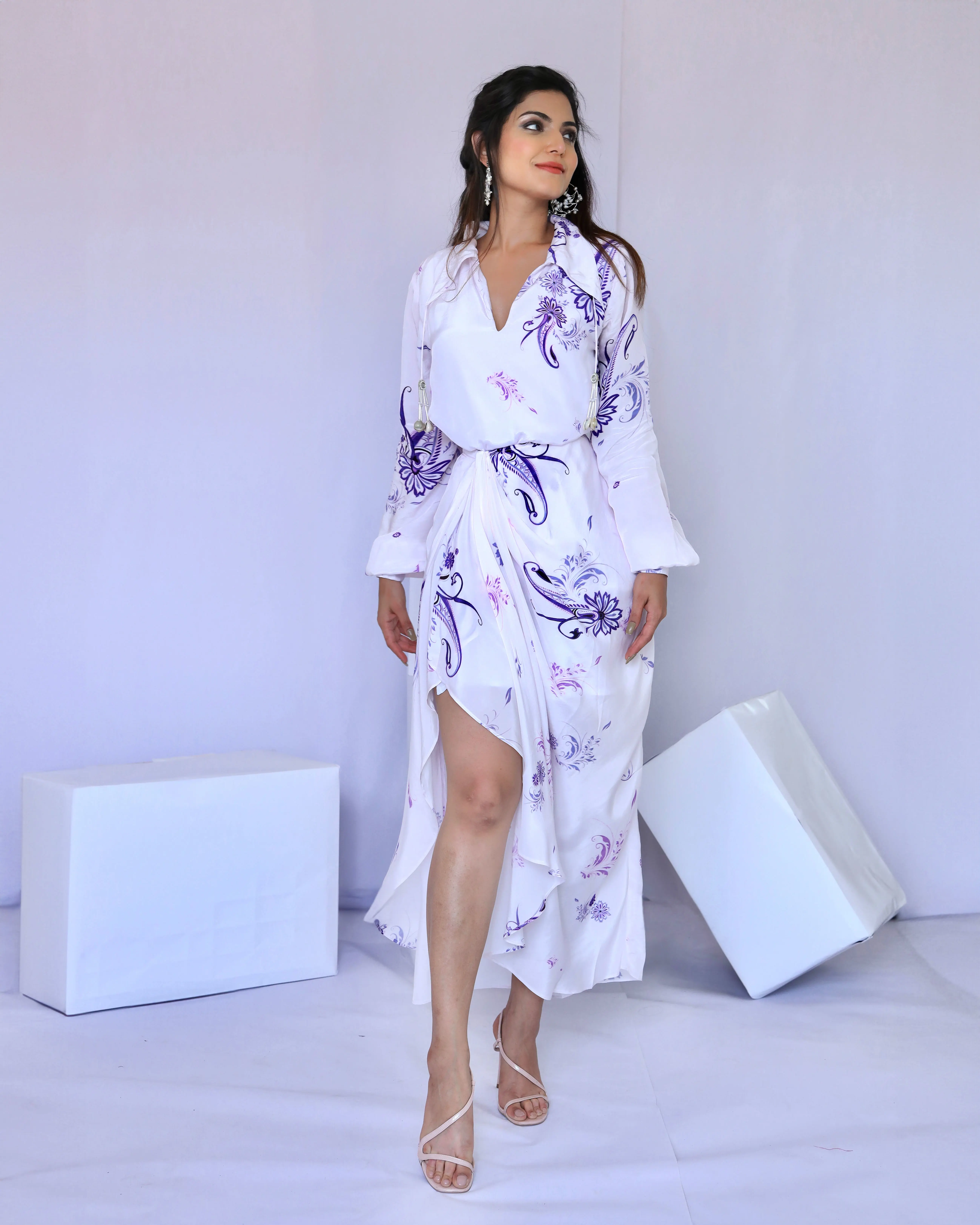 Purple Paisley Print Wrap Dress